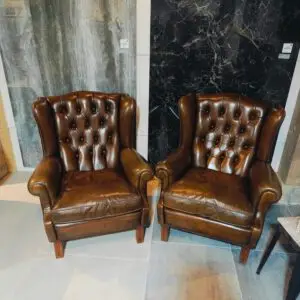 Set van 2 - Gevlamd Cognac - Chesterfield Oorfauteuils